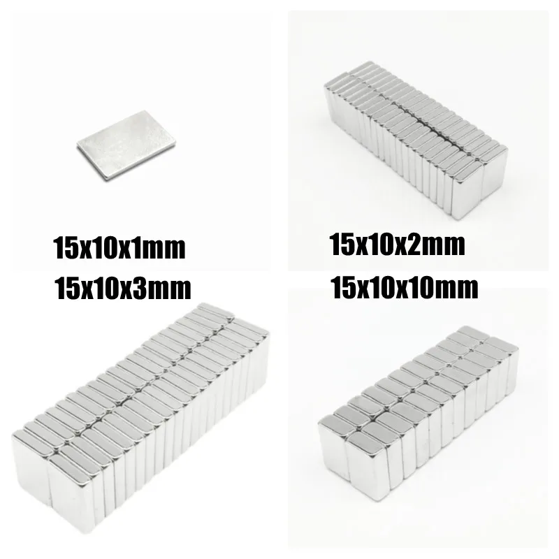 10 20 50PCS  Magnet 15x10x1 15x10x2 15x10x3 15x10x10 mm N35 Square Rare Earth Powerful Neodymium Magnetic Magnet