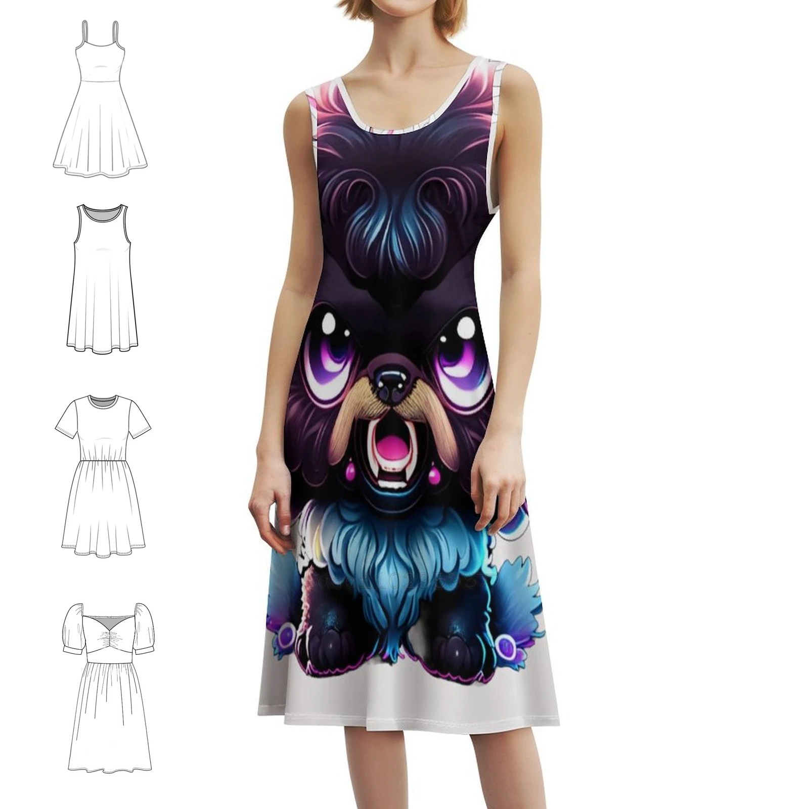 فستان رابيد للعطلات المثير للنساء على الشاطئ وحفلات أعياد الميلاد فستان قصير على شكل كلب بركة بكرو تعبير غاضب فستان نسائي #1