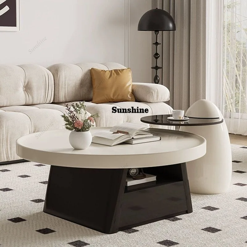 

French new small apartment cream 2025 round coffee table modern simple light luxury living room home