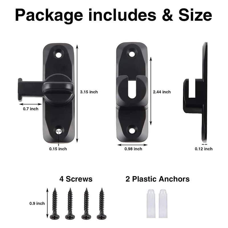 Barn Door Lock,90/180 Degree Gate LatchesZinc Alloy Right Angle Door Lock Latch, BarnDoor Hasp Latch for Push/Sliding/Barn Door