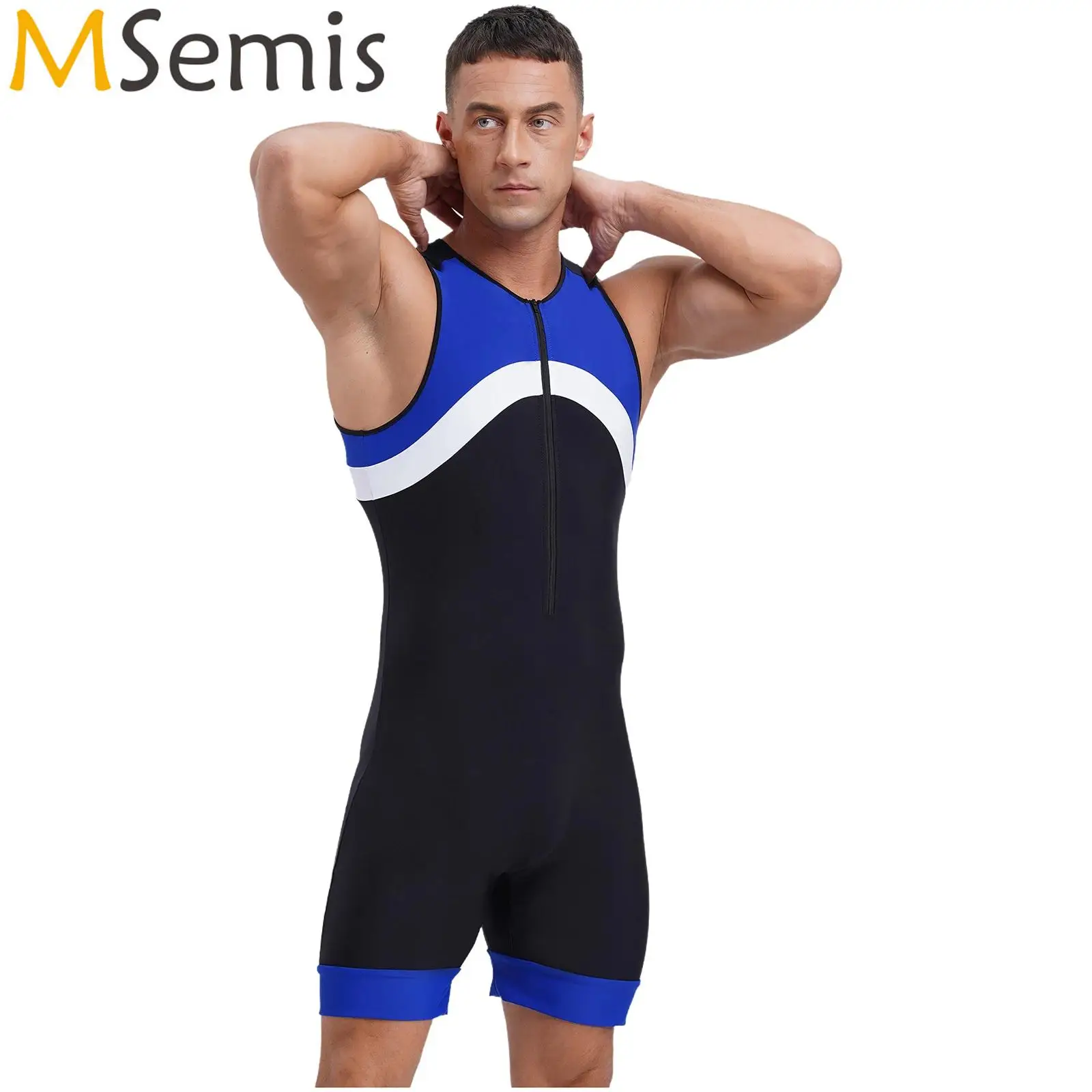 Męskie jednoczęściowe stroje kąpielowe Rash Guard Zipper Unitard Biketard Wrestling Bodysuit Stroje kąpielowe Pływanie Surfing Kombinezon sportowy