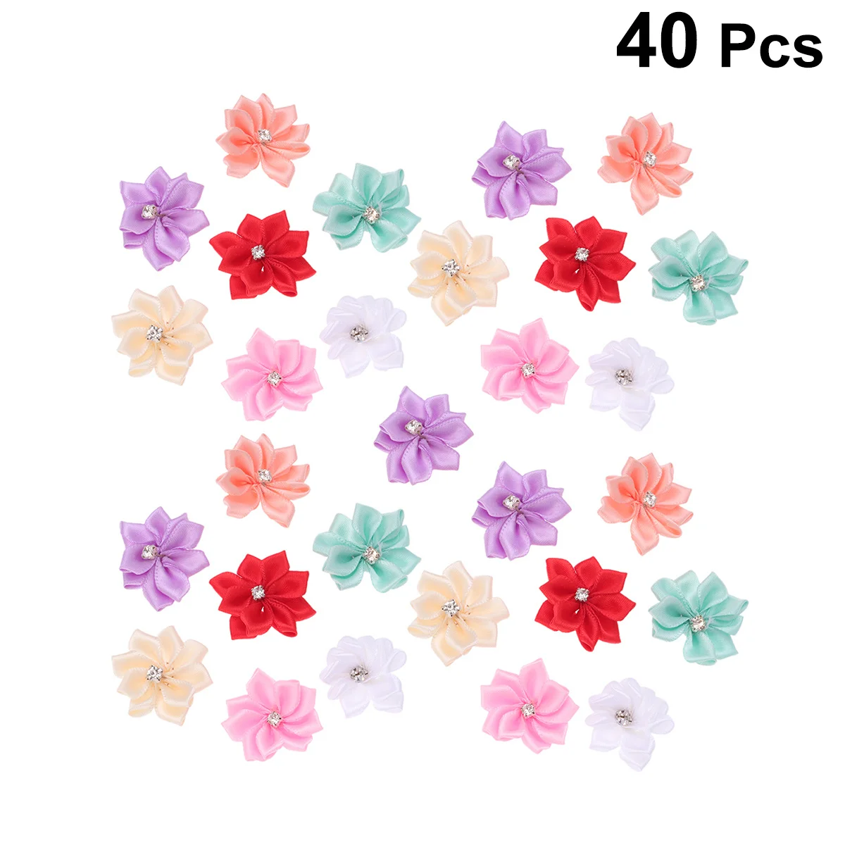 

40 шт., 3 см, повязки на голову с цветами и стразами, мягкие ленты для волос с цветочным принтом «сделай сам», милые головные уборы для маленьких девочек, аксессуары, разноцветные