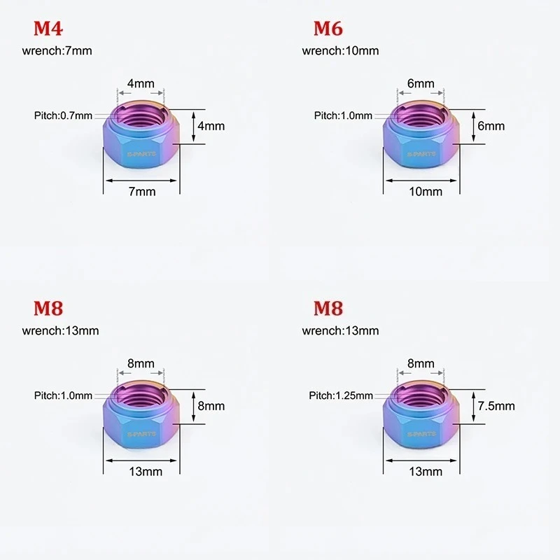 1pcs Titanium Nuts M4 M5 M6 M8 M10 M12 Metal Insert Hex Hexagon Self Lock Nut Locknut