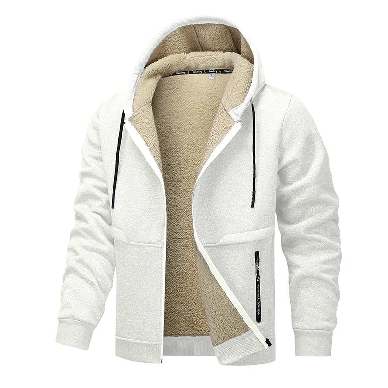 Inverno nova jaqueta de lã sherpa masculina engrossar casaco com capuz quente esportes ao ar livre à prova de vento casual jaqueta de lã térmica para homem