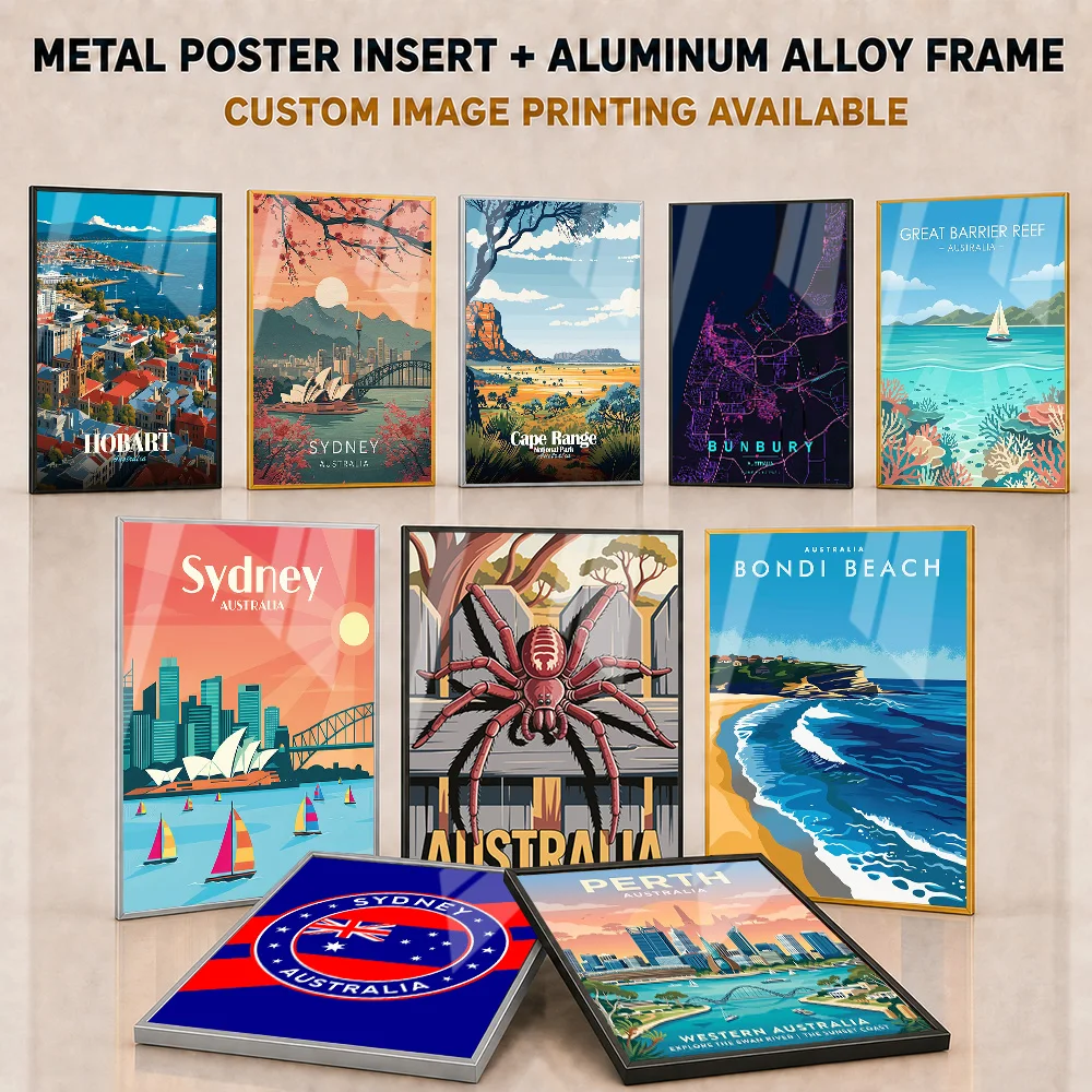 Australia Framed Metal Print Customized Bold Minimalist Cartographic Design Wall Art For Home Office Or Entryway Traveler Gift