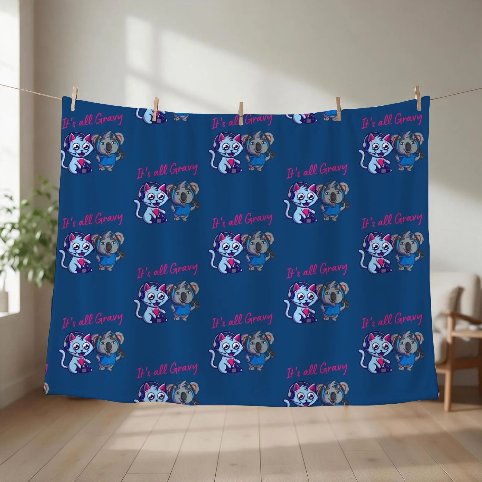 It_s all gravy, Gravycatmanand GravyKoalaMan, gamer gift Throw Blanket couch cozy soft plush fuzzy picnic outdoor blanket