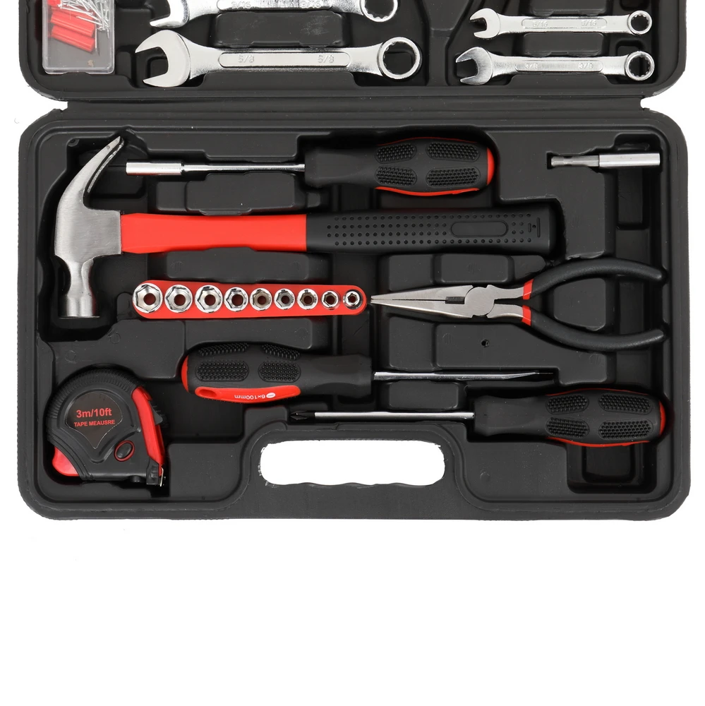 148pcs Iron Household Tool Set with Storage Box Black Red[US-Stock]