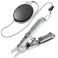 Cortador de Línea de Pesca con Retractiladores, Limpiador de Ojos de Anzuelo y Herramienta para Atar Nudos, Tijeras de Acero Inoxidable para Línea Trenzada
