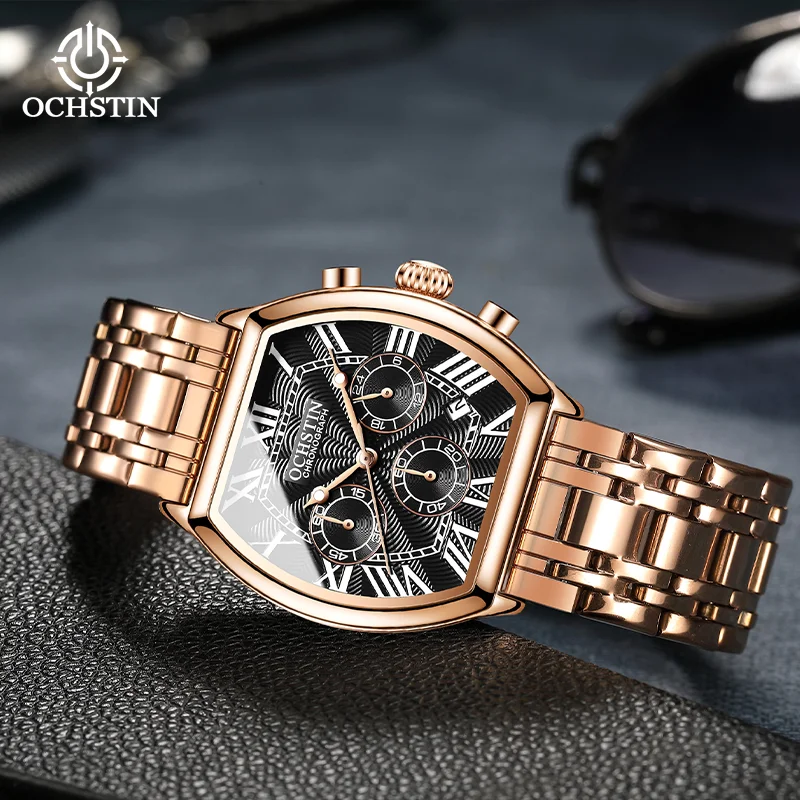 OCHSTIN ساعة مربعة الشكل للرجال كوارتز ساعة يد بسوار من الفولاذ المقاوم للصدأ ساعة يد كلاسيكية فاخرة مقاومة للماء للرجال