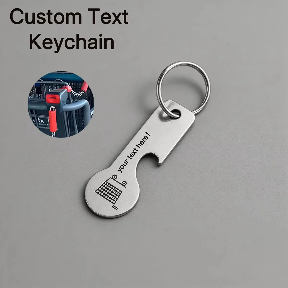 2Pcs Custom Name Keychain Supermarket Cart Token Customized Text Key Chain Festival Gift Personalized Text Beer Bottle Opener