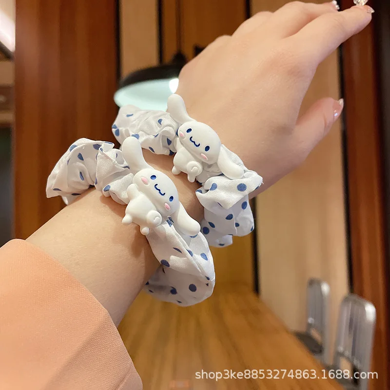 Kawaii Sanrio Anime Cinnamoroll Girl Rubber Band Ponytail Holder Headwear Elastic Hair Bands Girl Hair Accessories Gift Kid Toys