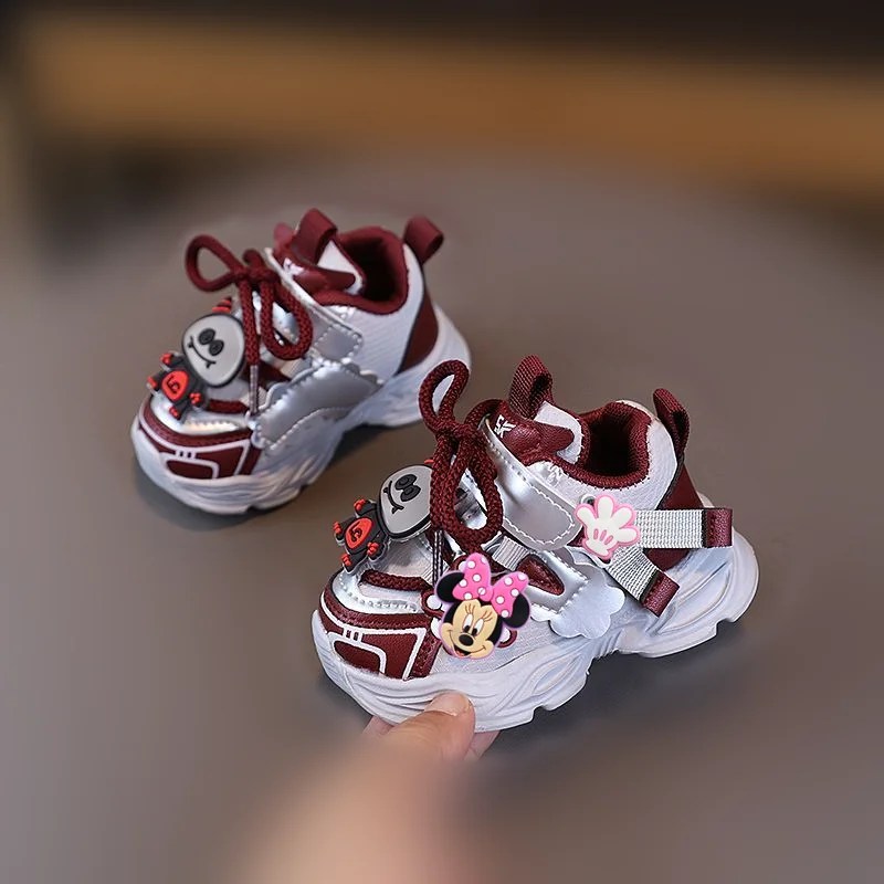 

Disney Spring Fall Winter Baby Casual Shoes kids Soft-Sole Toddler Shoes Plus Fleece Cotton Sneakers Mickey Mouse Running Shoes
