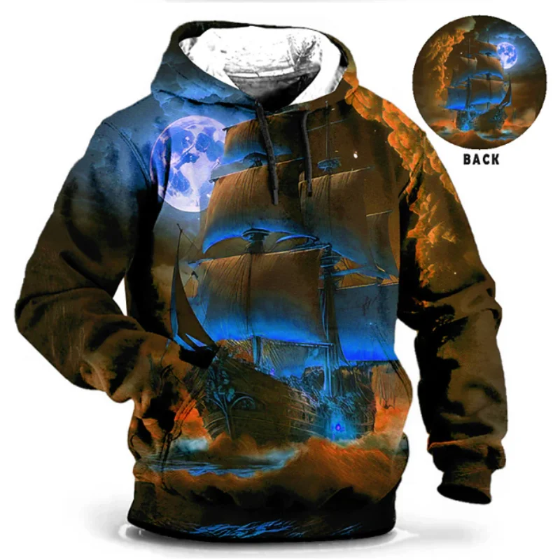 Sudadera con capucha con estampado 3D de Velero de Halloween para hombre, Jersey holgado de manga larga, tendencia de moda, primavera y otoño