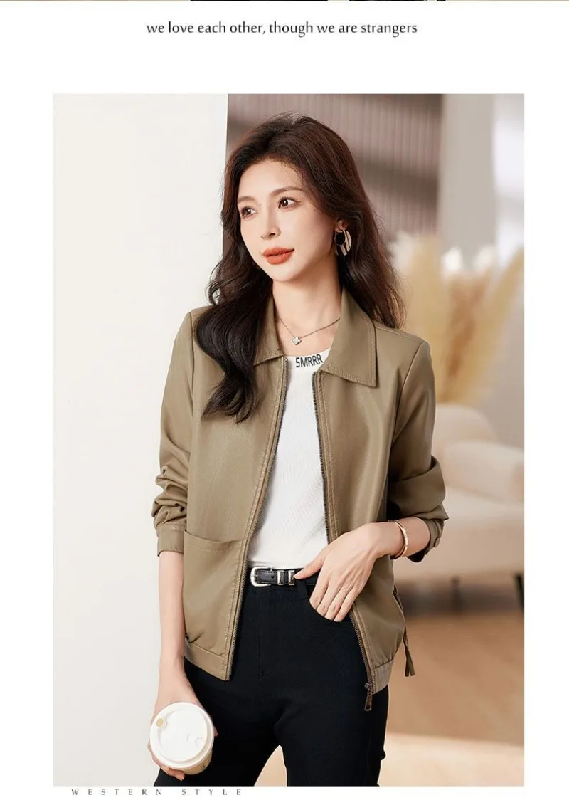 New 2026 Temperament PU Leather Jacket Women's Autumn Lapel Loose Motorcycle Jacket Ladies Casual Female Outwear Overcoat
