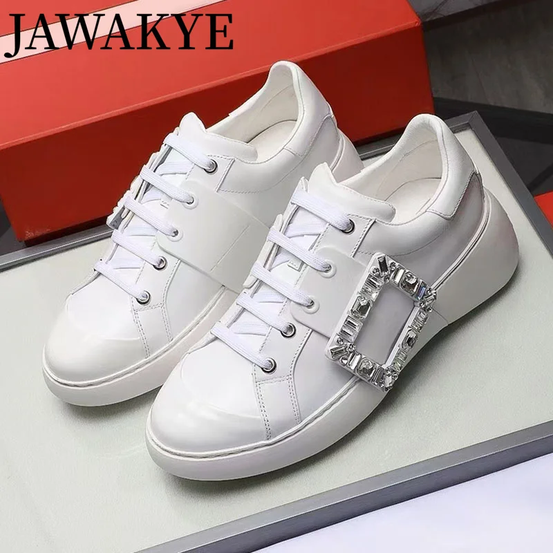 Leather Sneakers Women Trends 2023 Thick Bottom Popular Autumn Lace up Leather Shoes Women\'s shoes Trainers Walking Runner