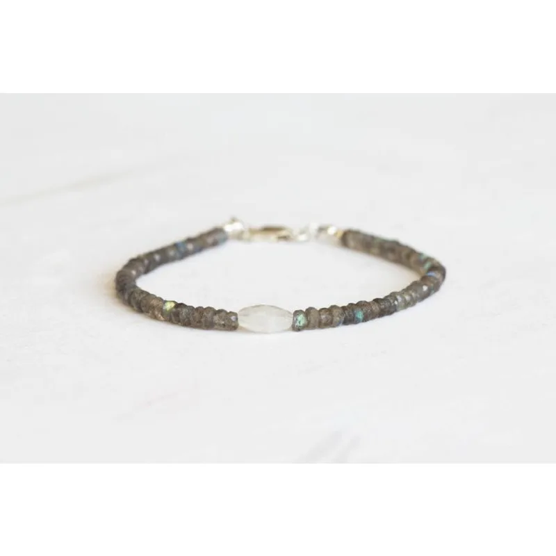 Exquisite feldspar bracelet, paired with rainbow moonstone and multi-gemstone beaded jewelry