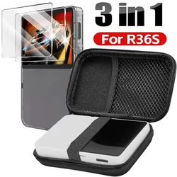 3 IN 1 Carrying Storage Case with Tempered Glass Screen Protectors for R36S Game Console Protectors Kit Anti-Scratch Bag & Films