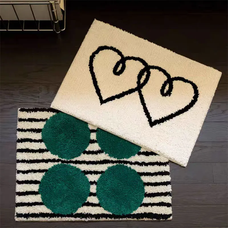 Tufted Love Rug Soft Fluffy Bedside Carpet Striped Green Round Bedside Rug Anti-Slip Bathroom Mat Home Decor