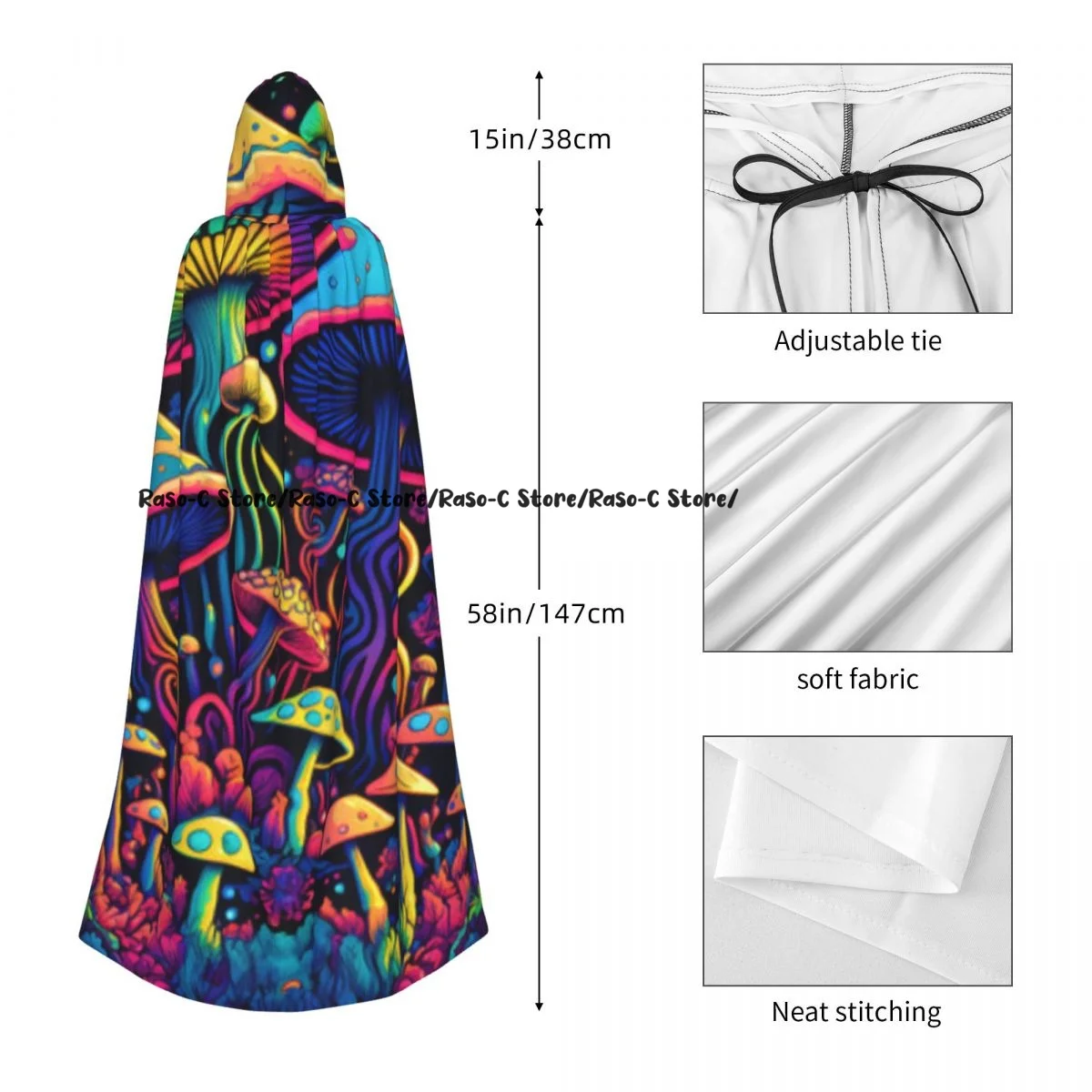 Long Cape Cloak Psychedelic Mushroomsprin Hooded Cloak Coat Autumn Hoodies