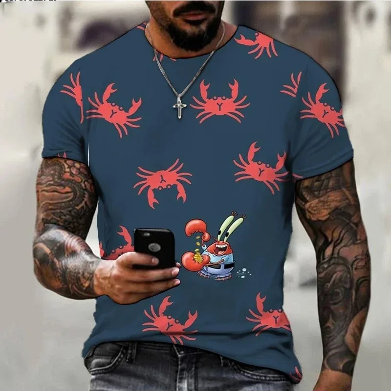 2024 Summer SpongeBob SquarePants Men\'s T-shirt Fashion Casual Men Round Neck T Shirt Cartoon Boys Clothes Girls Tops Clothing