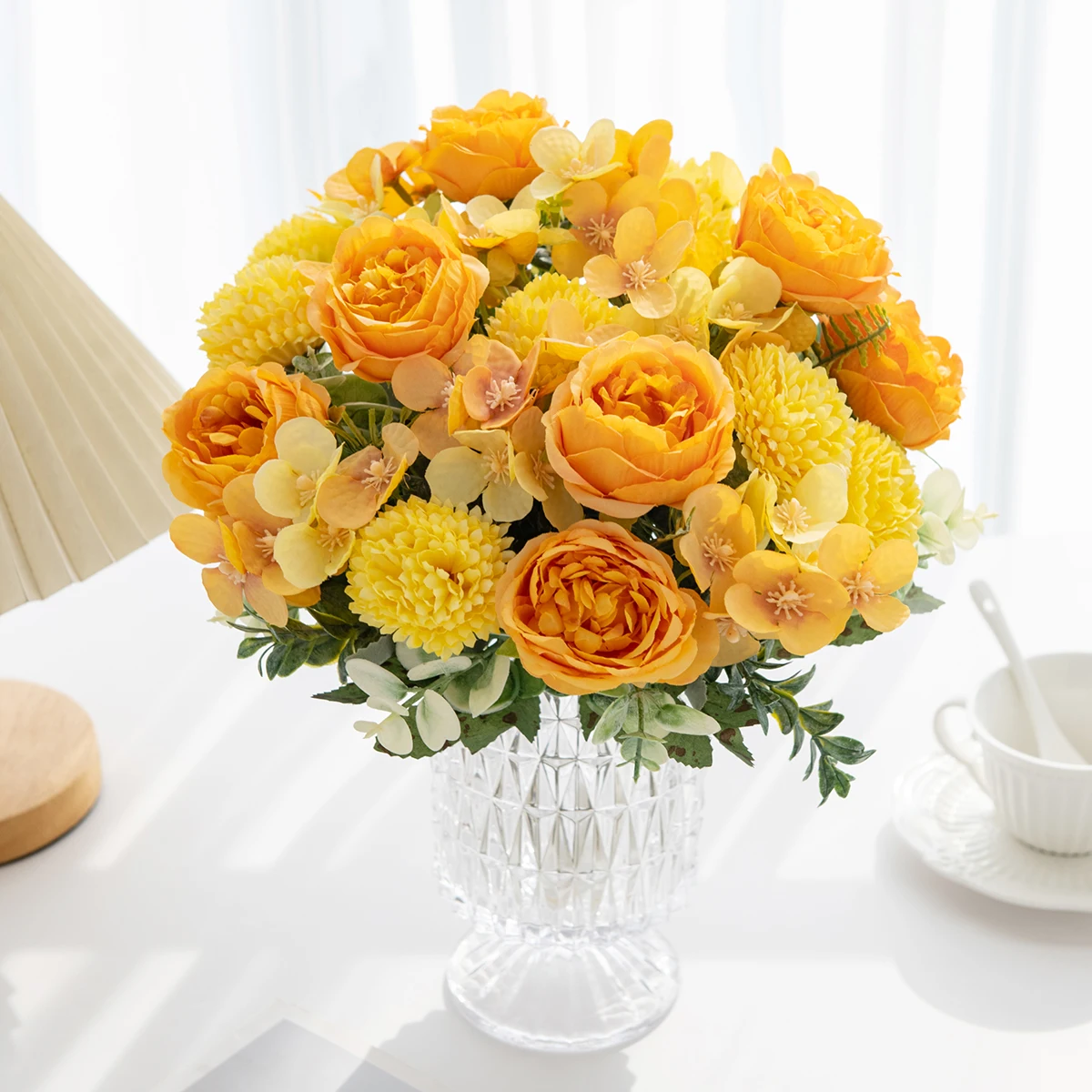 Artificial Flowers Silk Peony Ball Chrysanthemum Outdoor Garden Festival Wedding Bridal Bouquets Home Room Table Vase Diy Gifts