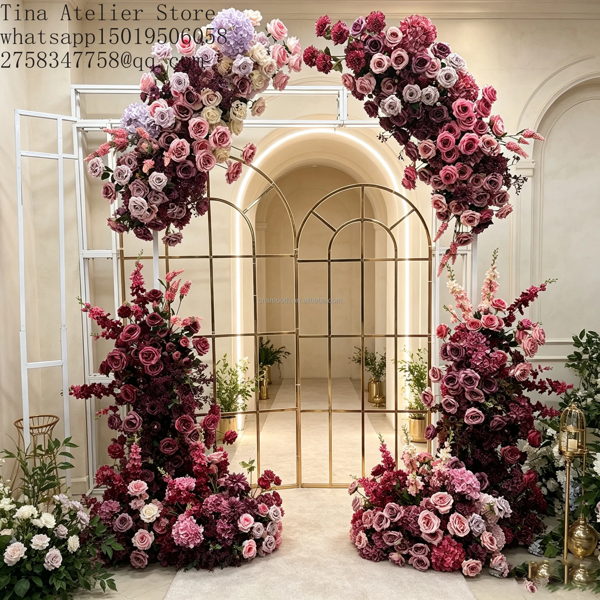 SMOOTH Hot Pink Wedding Floral Arrangement Artificial White Red Hydrangea Flower Runner for Party Event Decoration