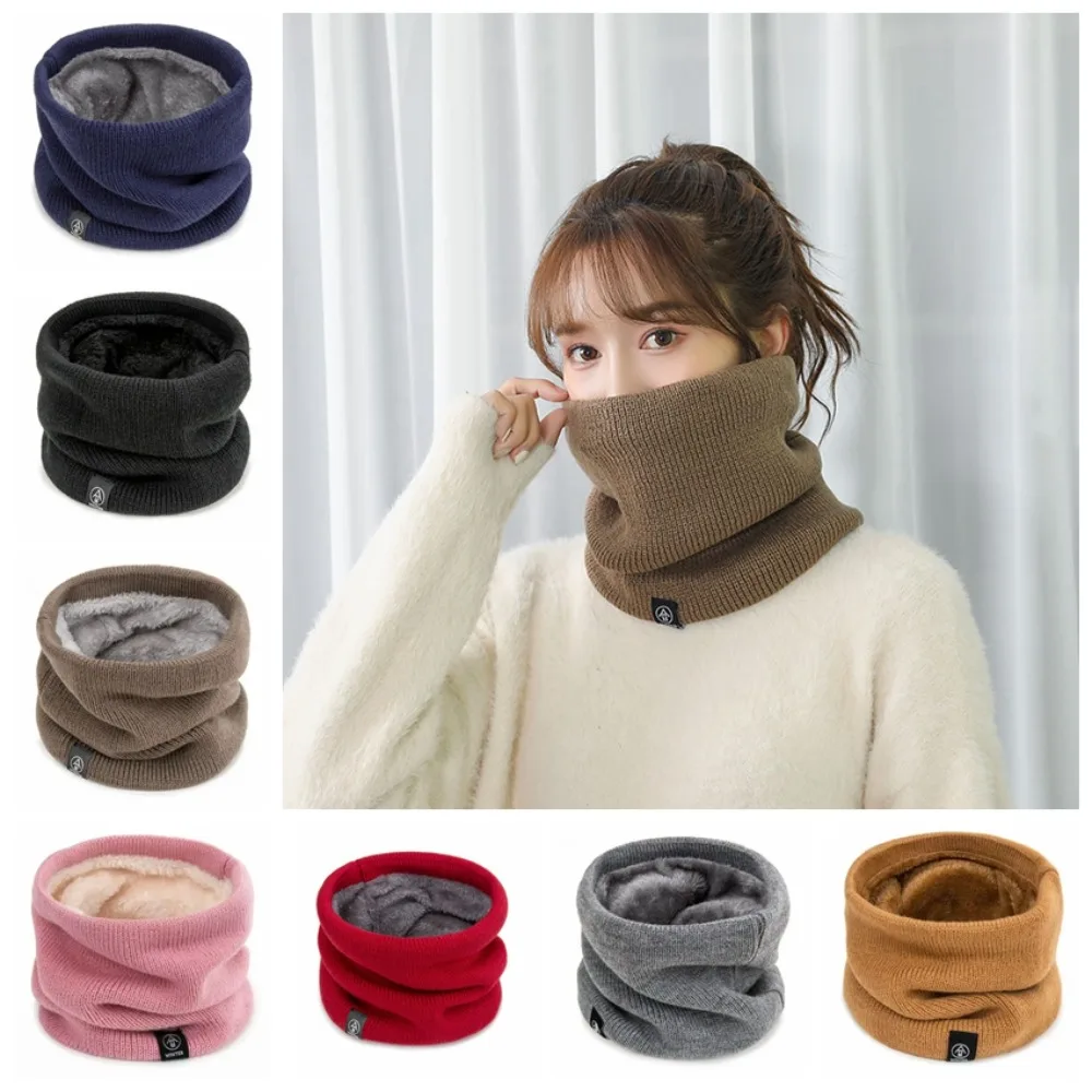 Soft Neck Warmer Winter Windproof Scarf Solid Color Cold-proof Cashmere Winter Ring Scarf Plush Thick