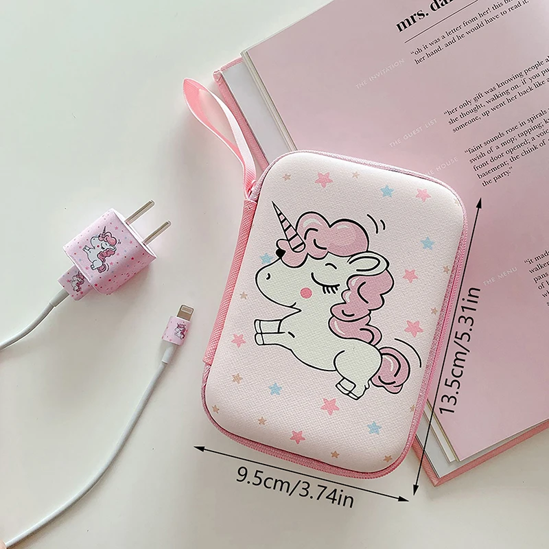 Cute Cartoon Fruit Flower Pattern Headphone Data Cable Storage Bags Charger Power Bank Rectangular Box Zipper Bag Pouch