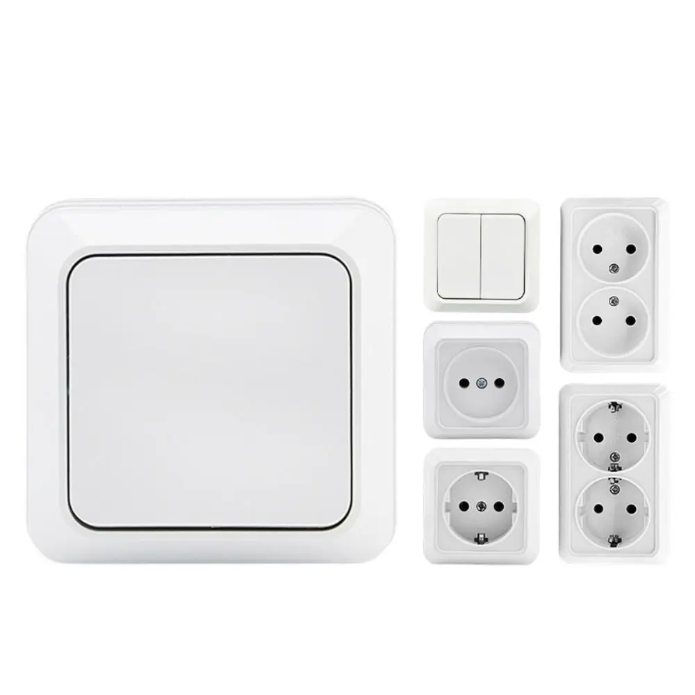 Modern White Wall Switch EU Standard Flame Retardant EU Socket Wall Surface Mount Rocker Light Switch