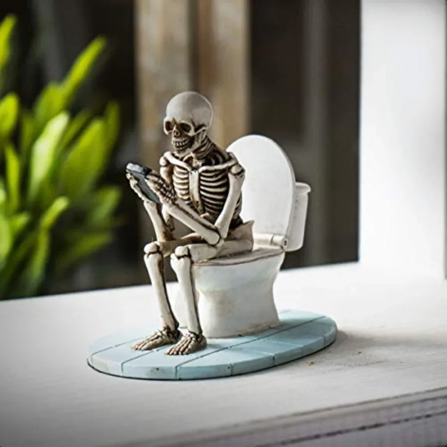 

Life After Death Phone Never Stop Skeleton Seated on Toilet Bowl After Life Collection Home Decor Resin Figurine