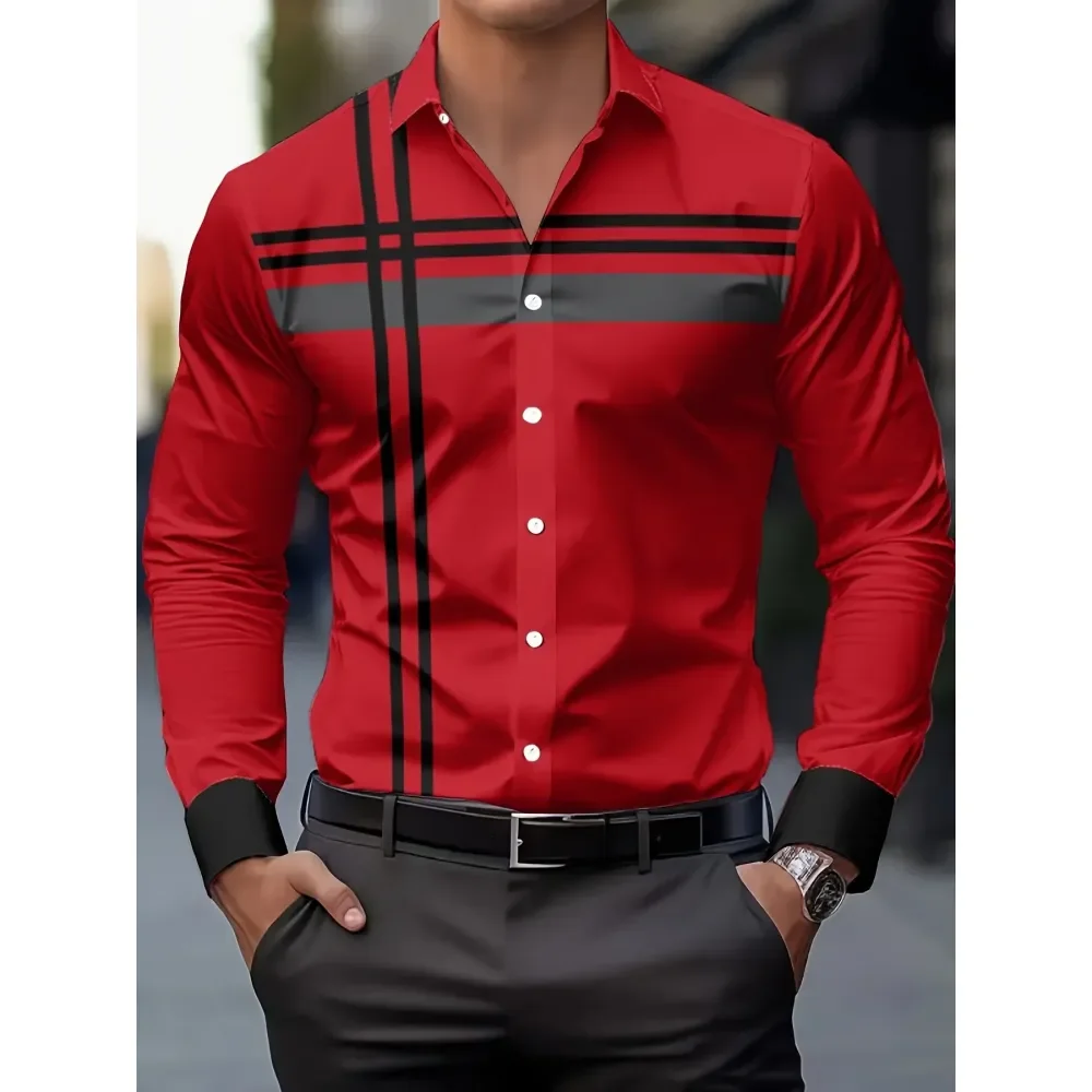 Camisa de vestir para hombre con diseño de rayas moderno Camisa de manga larga de ajuste regular para hombre Traje casual de ajuste regular Estampado floral