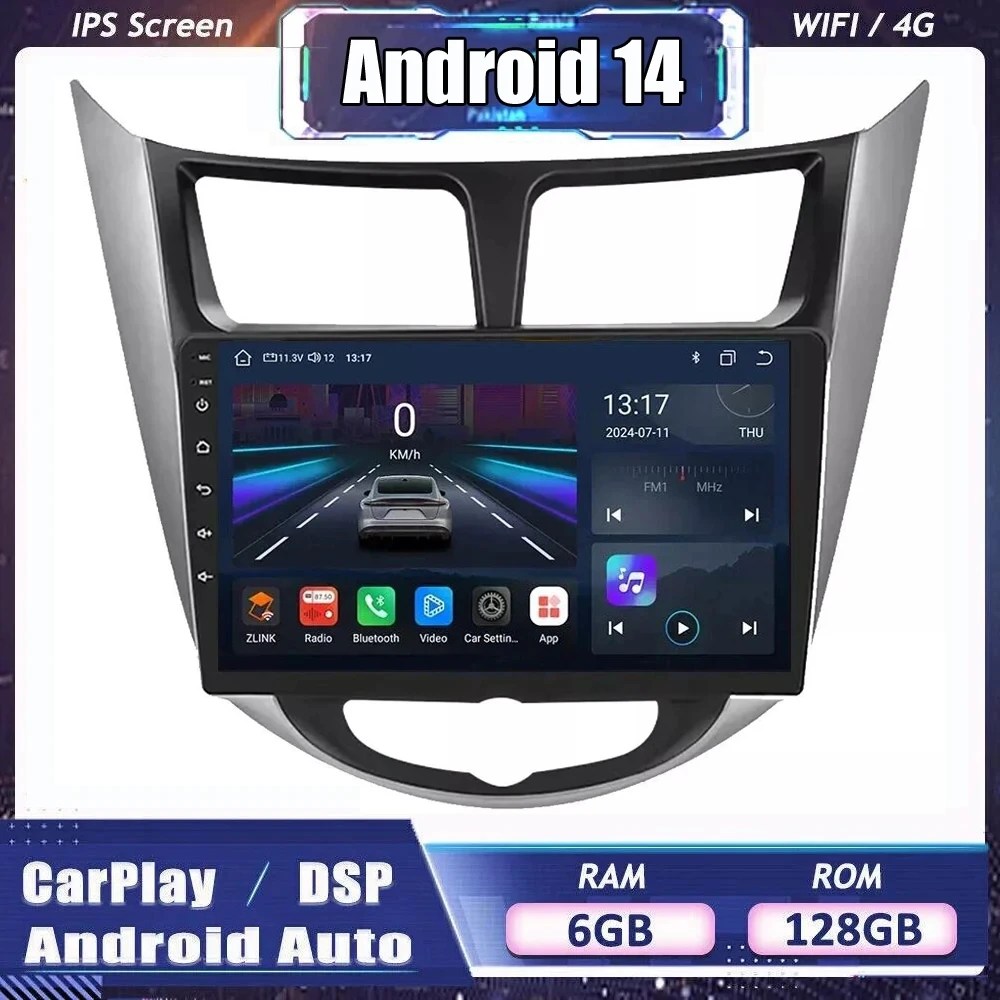 

2Din Android 14 Car Radio Multimedia Video Player For Hyundai Solaris Accent Verna 2010 - 2016 Carplay Auto RDS DSP 4G WIFI