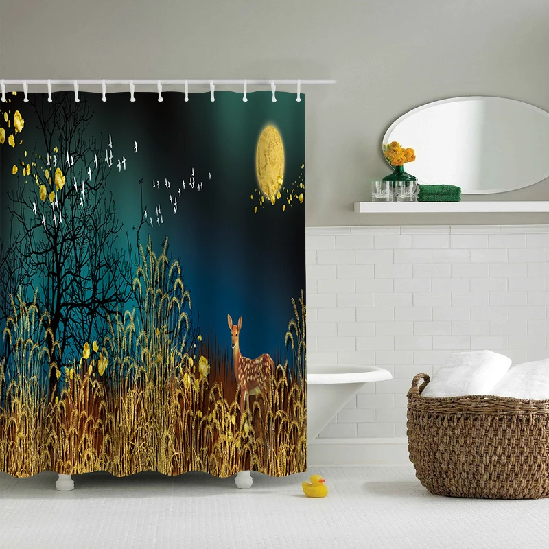 New 3D Deer pattern Waterproof and Mildew Proof Shower Curtain Printing Bathroom Curtain Shower Curtain Curtains Bathroom Decor