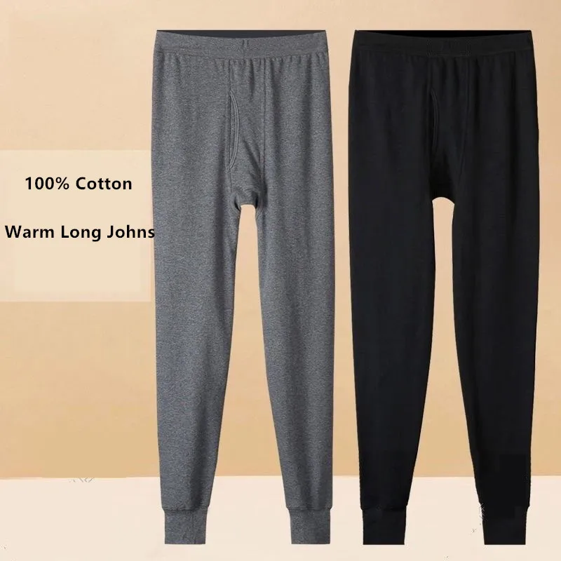 100% cotton Thermal Underwear Pants Bottoms Men Long Johns Autumn Winter Leggings Sleepwear Jogger Male Basic Underpants