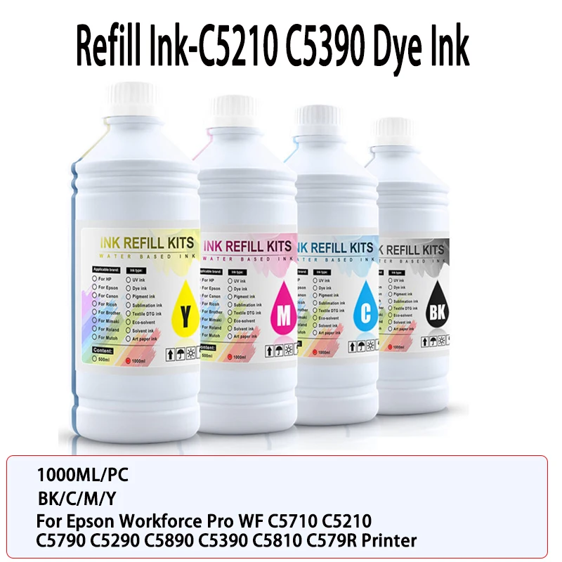 

1000ml Dye Ink For Epson T9451 T9481 T9441 T902XL 9731 WF-C5210 WF-C5710 WF-C5290 WF-C5790 WF-C869Ra C5390 5890 Printer