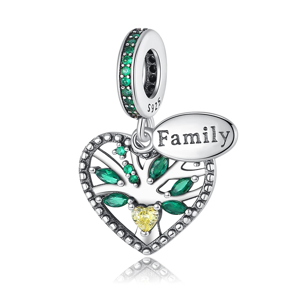 

Creative 925 Sterling Silver Green Life Tree Family Plaque With Dual Charm Fit Pandora Bracelet Women's Family Gathering Gift