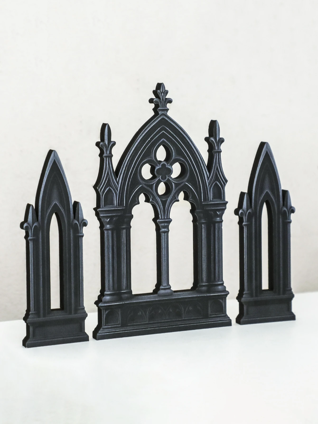 3 Stück Gothic-Stil, Schlossform, Tischdekoration, schwarzer Kathedralenbogen aus Holz, Buchstützen, Vintage-Regaldekoration für Zuhause und Büro, Geschenk – Detail 12