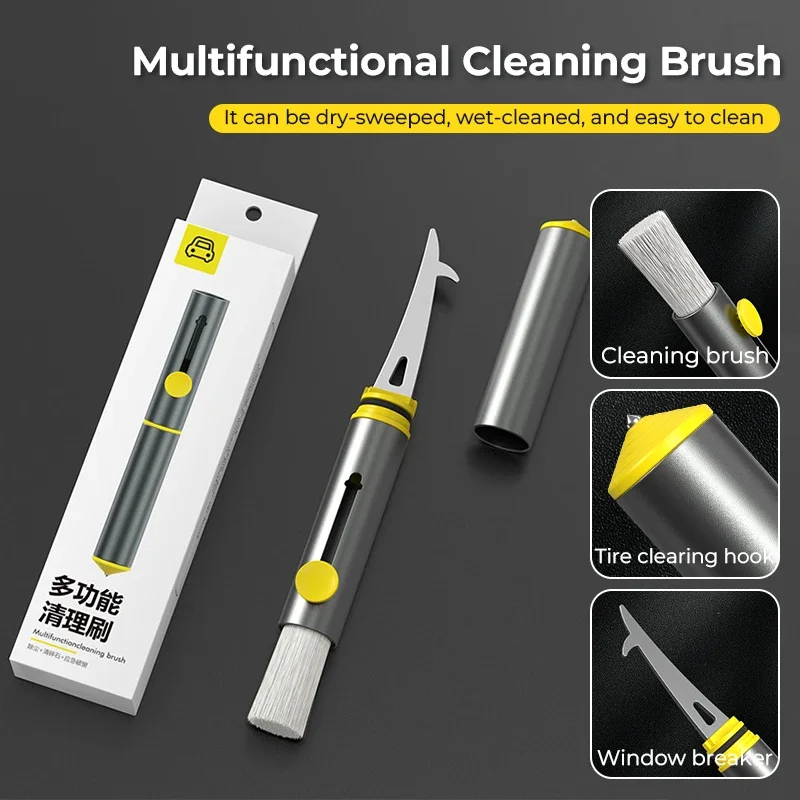 3 In 1 Car Brush Cleaning Tool Auto Air Conditioner Vent Computer Cleaning Car Slot Stones Cleaner Tool With Window Breaker Tool