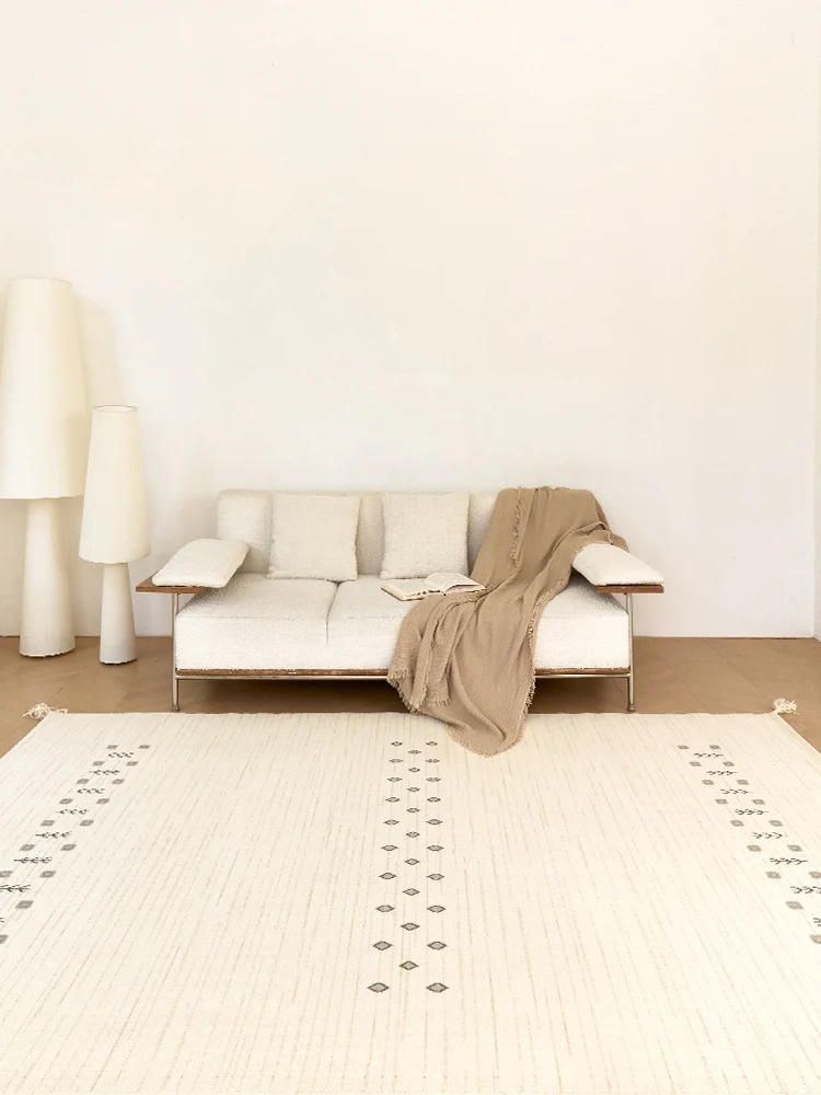 New Zealand Wool Carpet Living Room Simple Cream Style Beige Bedroom Carpet Decor No Glue Environmental Handmade Rugs Floor Mat