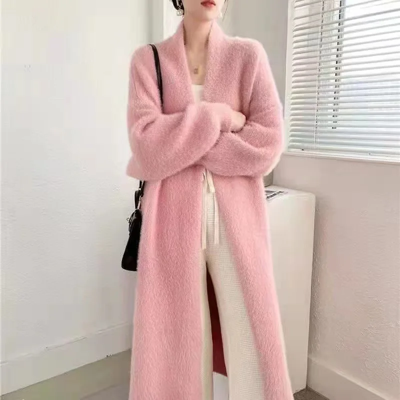Pull Femme Cardigan Chic En Cachemire Léger - Col V, Boutons, Ruban Rose - Automne/Hiver, Grande Taille - Style Octobre Rose & Noël