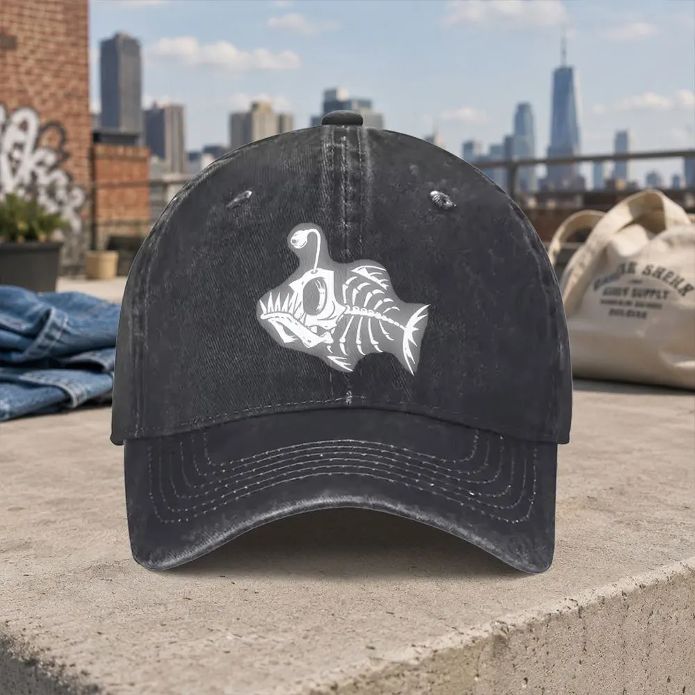 1 Vintage Lanternfish Fisherman's Hat - Unisex Washed and Distressed Baseball Cap with Curved Brim, Featuring Lanternfish Print, Foldable Design Suitable for Daily Wear, Outdoor Activities, and Fishing Gifts, a Lanternfish-Themed Hat Designed Specifically for Fishing Enthusiasts