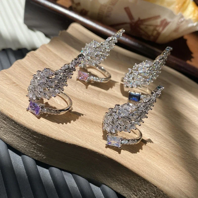 

ML-YSS Mossan style Heavy work micro-set full diamond ring female plated 18K personalized irregular blue corundum earrings