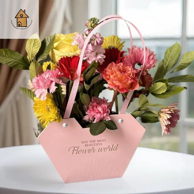 

1Pc Portable Flower Basket Rose Flower Wrapping Box Gift Bag For Wedding Birthday Christmas Party Flower Bouquet Decor Supplies