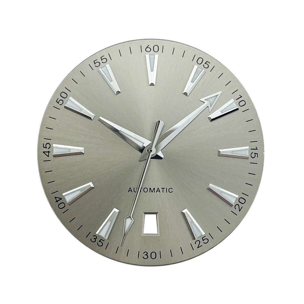 33.2mm Watch Dial Hands Parts Green Red Gray AT150 AQUA Sun Brushed for NH35A Date At 6 - Blue Lume view 5