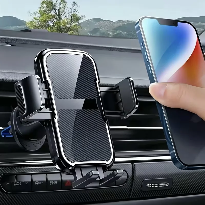 Gravity Sensing Car Air Outlet Mobile Phone Holder, One Click Locking Automatic Clamping Mobile Phone Holder, Driving Anti Shake Stable Navigation Bracket, Carbon Fiber Anti Slip Pad, All Models, Universal Car Mobile Phone Support Bracket