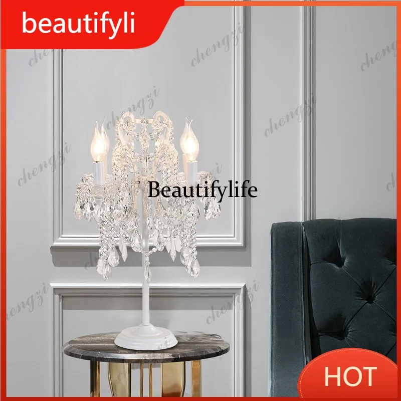 A139 American Light Luxury Creative Decorative Small Desk Lamp, Bedroom Bedside Lamp, Vintage French Crystal Desk Lamp
