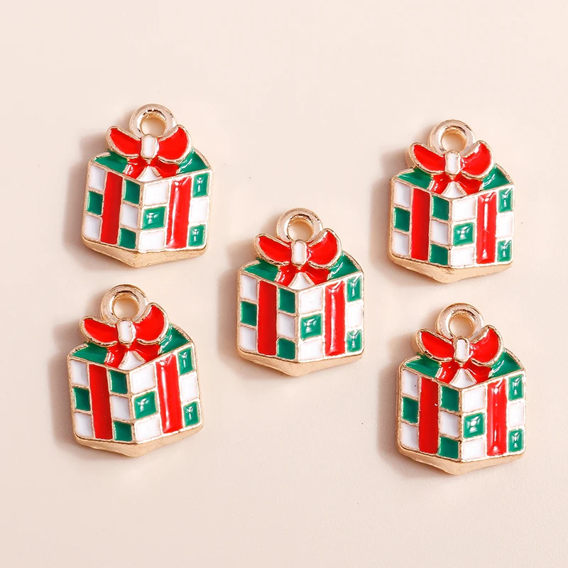 Leslie 10 Stück 13 x 10 mm Cartoon-Weihnachtsgeschenkbox-Anhänger für die Schmuckherstellung, DIY, niedliche Weihnachtsanhänger für Ohrringe, Armbänder, Halsketten – Detail 6