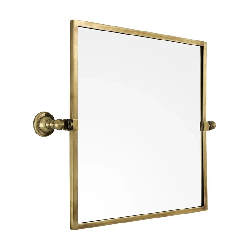 Brass bathroom vanity mirror perforated wall bathroom square decoration home hotel rotatable mirror