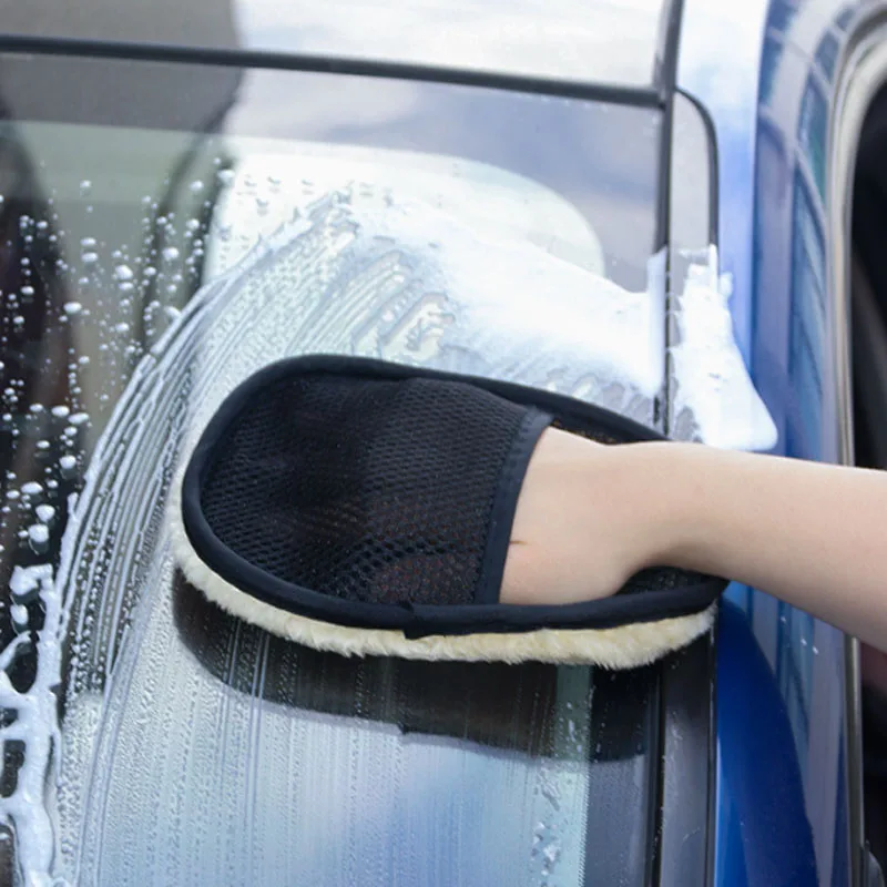 Car Cleaning Washing Wiping Fleece Gloves Dust Removal Liquid Shampoo Polishing Double-sided Microfiber Cloth Soft Sponge Glove