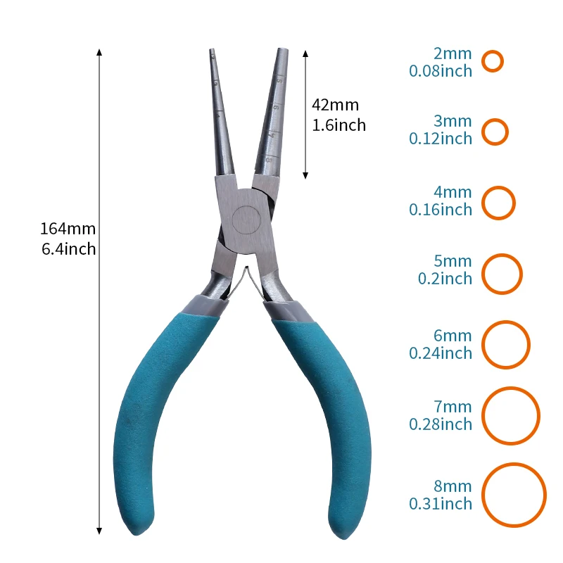 Round Nose Loop Plier 2-8mm Loops Precision Wire Looping Plier Non-Slip Handle for Beading Jewelry Making and Wire Forming